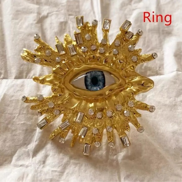 Surrealism Blue Eyes Baroque Eyes Adjustable Ring - Picture 3 of 10